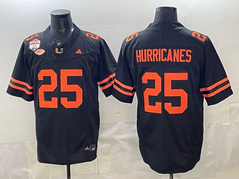 Men 2026 Miami Hurricanes #25 Hurricanes Black 3th generations Limited NCAA Jersey 09->ncaa teams->NCAA Jersey